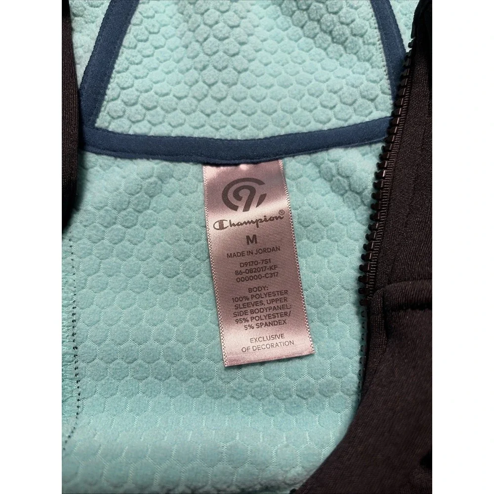 Woman's Champion C9 Hooded Waffle Fleece Lined Athletic Jacket Medium Black/Teal